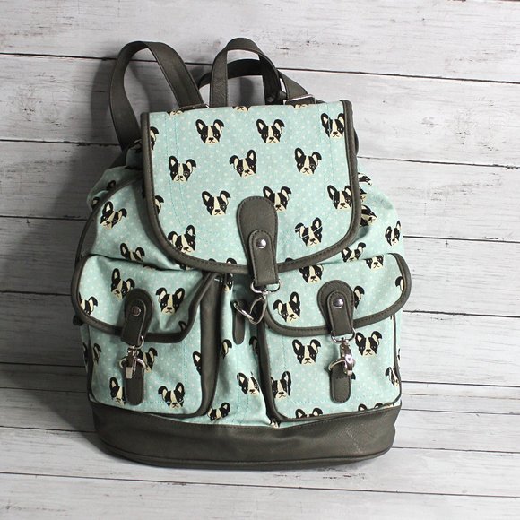 Candie's Women's Canvas Backpack Bucket Handbag Boston Terrier Dogs - Picture 1 of 7